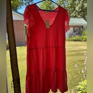 NWT dress coral colored.  Pull over. V neck. Capped eyelet sleeves.